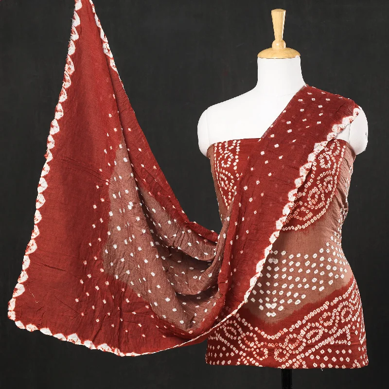 Flash Sale Brown - 3pc Kutch Bandhani Tie-Dye Satin Cotton Suit Material Set