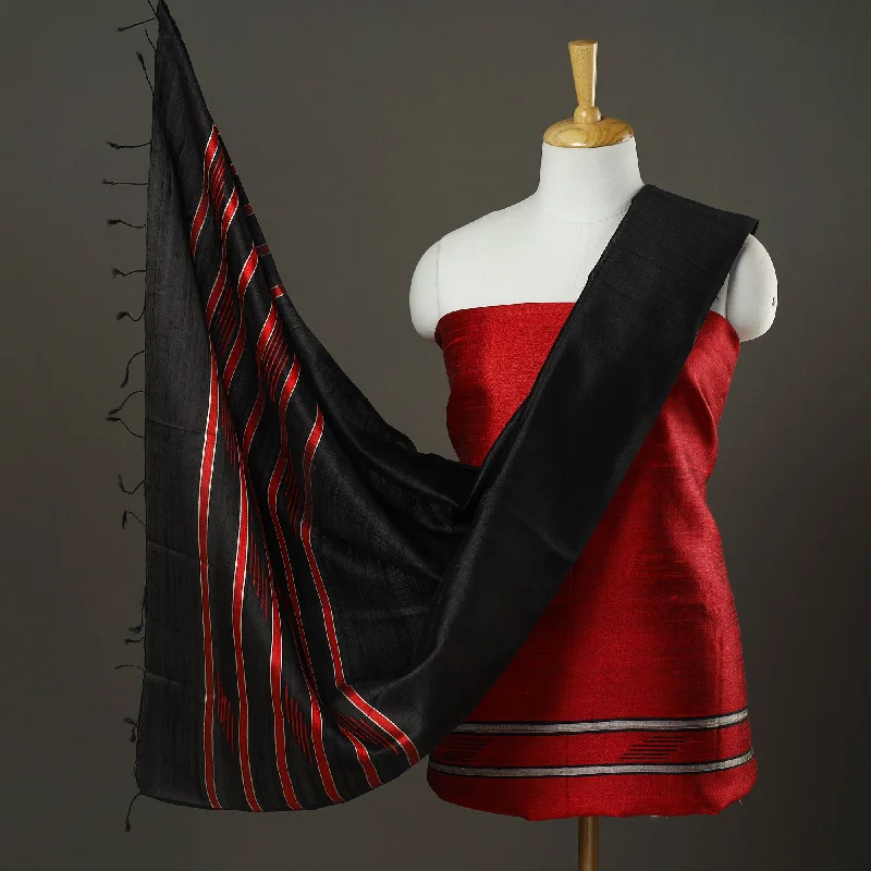 Limited Time Offer Red - 3pc Bhagalpuri Tussar Silk Dress Material Set 04