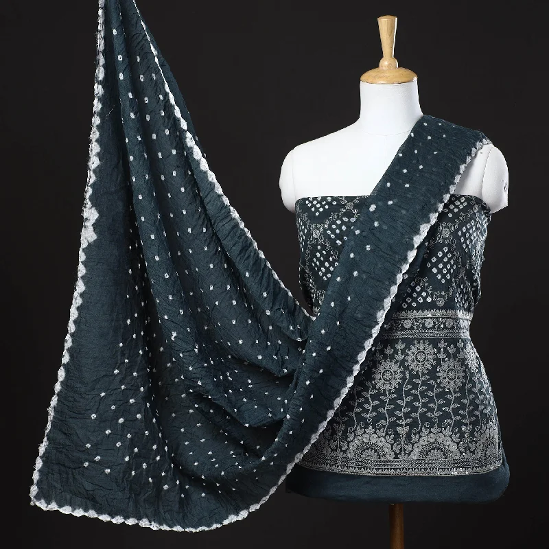 Best Bargains Grey - 3pc Kutch Bandhani Tie-Dye Satin Cotton Suit Material Set