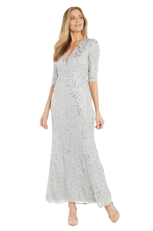Online Only R&M Richards 3273 Long Metallic Floral Formal Dress