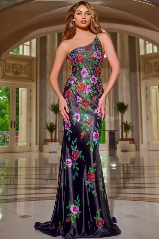 Best Bargains Jovani 43194 Fitted Long Formal Floral Pattern Prom Dress