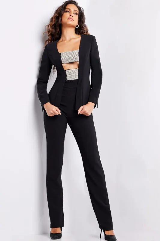 Take Advantage Jovani 24119 Beaded Long Metallic Formal Pant Suit