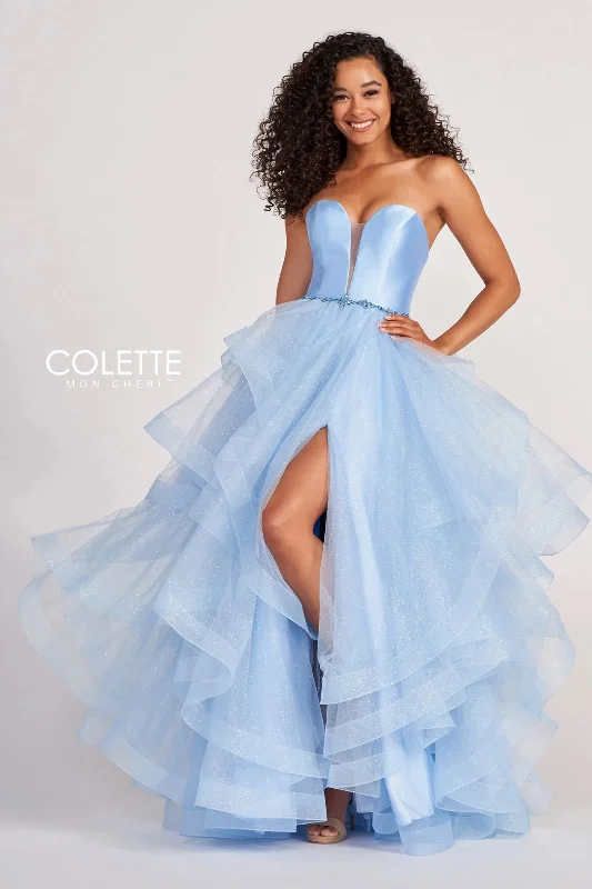Crazy Deals Colette CL2006 Glitter Flounce Formal Prom Long Ball Gown