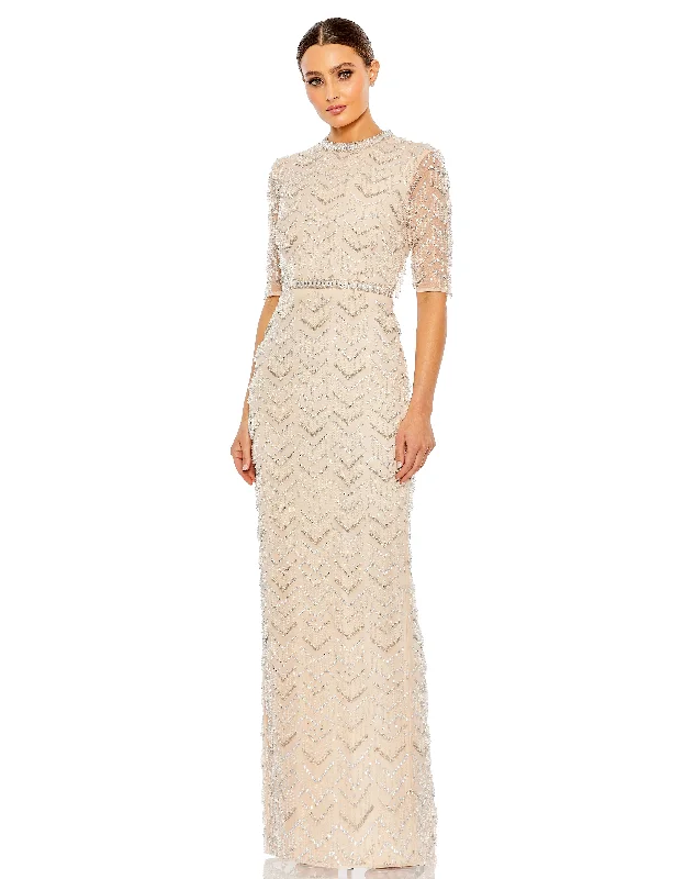 Special Price Mac Duggal 94071 Long Fitted Beaded Fringe Formal Evening Dress