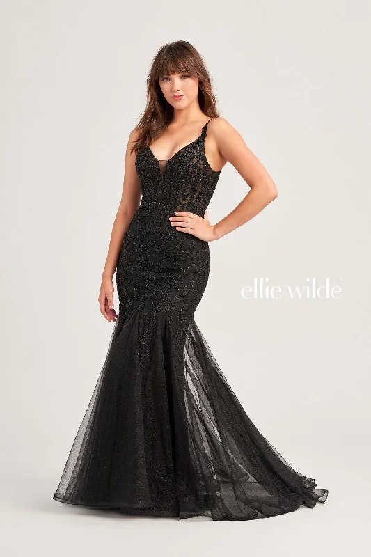 Overstock Sale Ellie Wilde EW35227 Glitter Mermaid Long Formal Prom Gown