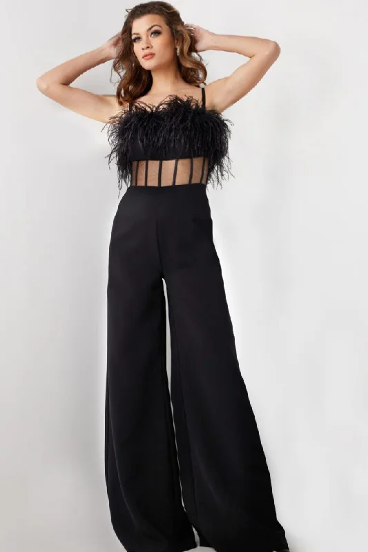 Special Price Jovani 24144 Long Feather Formal Jumpsuit