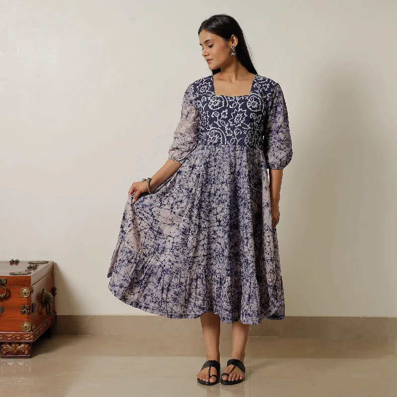 Can't Miss Blue - Hand Batik Printed Cotton Flared Dress 01