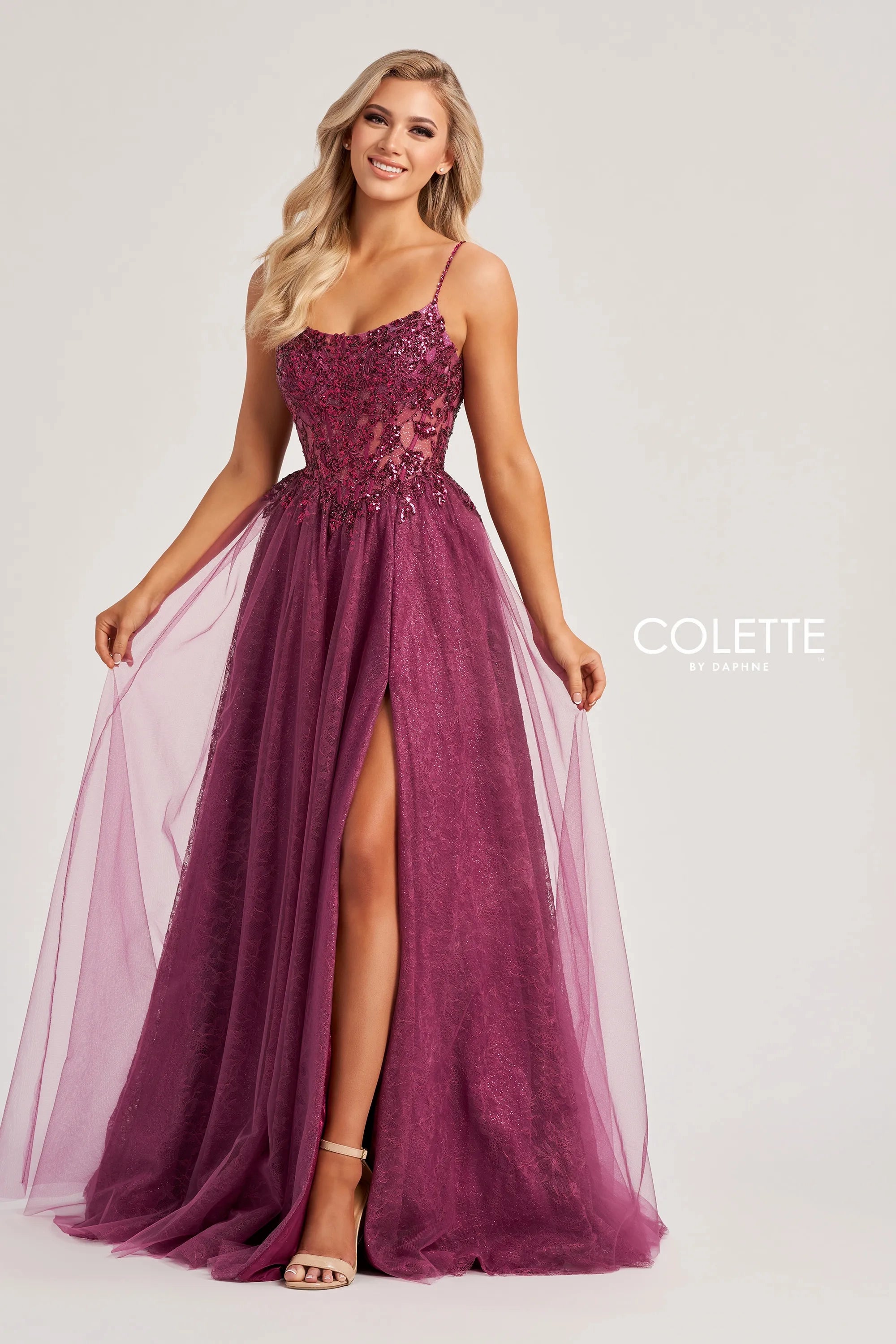 Lowest Price Colette by Daphne CL8240 Long Slit A Line Sequin Formal Prom Dress