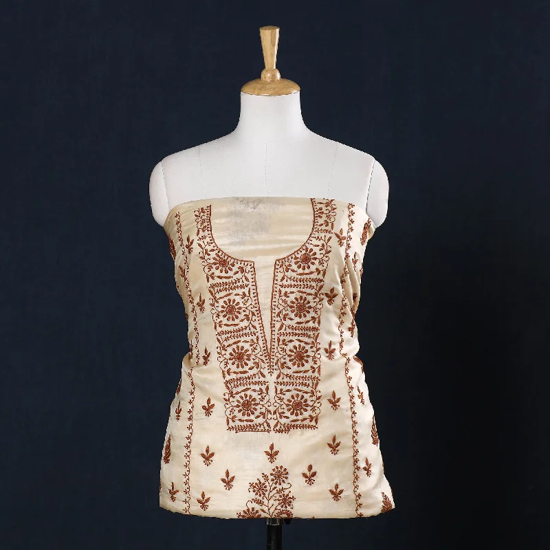 Overstock Sale Beige - Lucknow Chikankari Hand Embroidery Tussar Silk Handloom Kurta Material - 2.8 Meter Overstock Sale Beige - Lucknow Chikankari Hand Embroidery Tussar Silk Handloom Kurta Material - 2.8 Meter