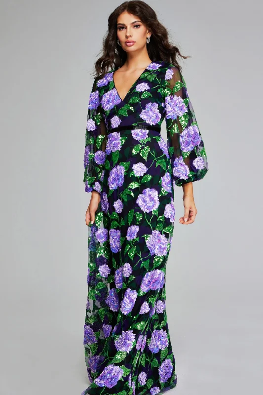 Season Finale Sale Jovani 39115 Long Sleeve A Line Sequin Floral Evening Formal Dress