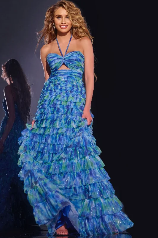 Flash Sale Jovani 42182 Formal Long Ruffled Ball Gown Glitter Prom Dress