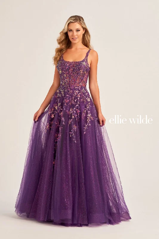 Best Bargains Ellie Wilde EW35242 Glitter Ball Gown Long Formal Prom Dress