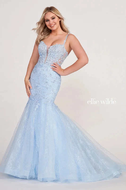 Seasonal Clearance Ellie Wilde EW34085 Long Mermaid Beaded Prom Formal Dress