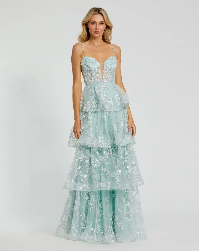 Best Bargains Mac Duggal 68723 Tiered Ruffle Long Prom Gown