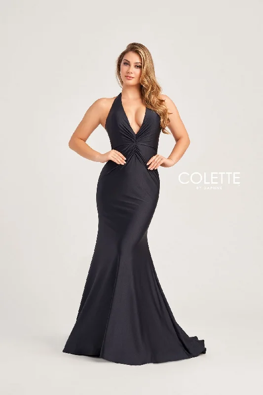 Online Only Colette CL5199 Halter Long Formal Fitted Prom Dress