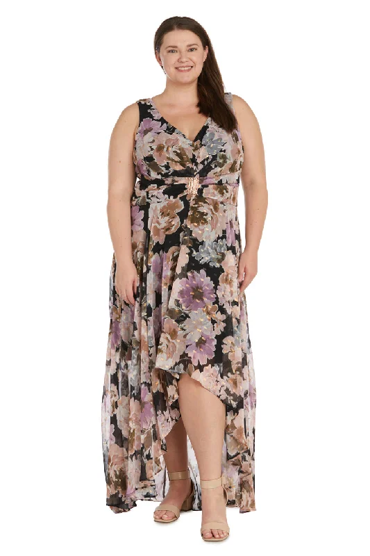 Time-Limited Offer R&M Richards 9804W Plus Size Floral Print High Low Dress