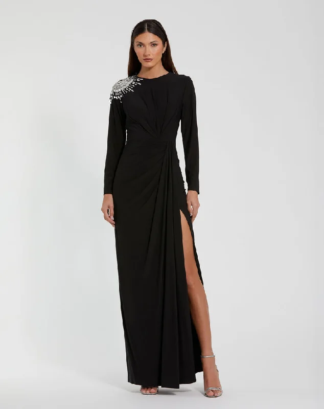 Closeout Mac Duggal 44136 Fitted Long Sleeve Formal Evening Dress