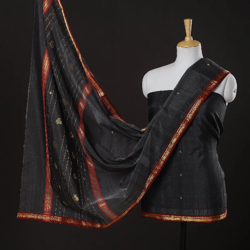 Incredible Offers Black - 3pc Chanderi Silk Handloom Nakshi Zari Suit Material Set