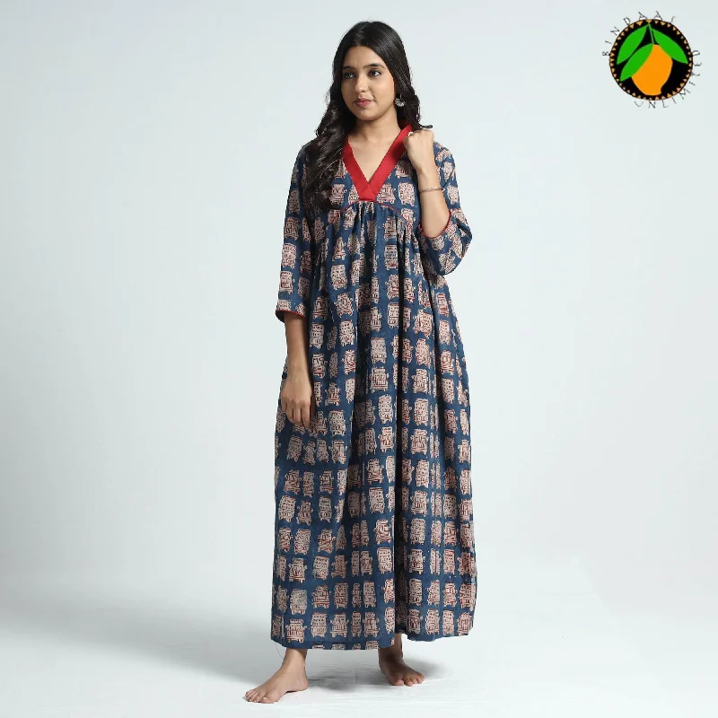Shop and Save Blue - Bindaas Art Block Printed Cotton Dress