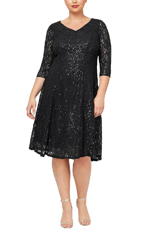 Special Savings SL Fashions 9419144 Plus Size Sequin Lace Tea Length Dress
