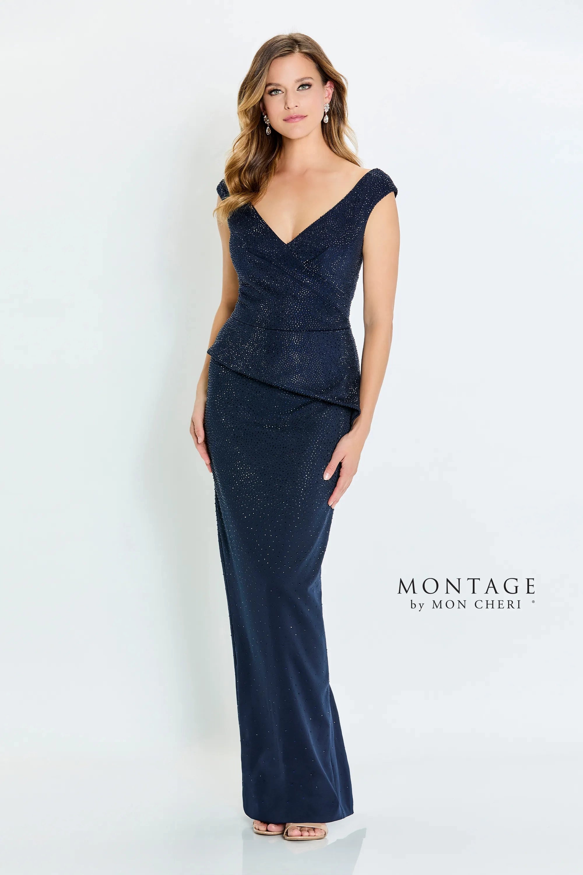 Limited Time Offer Montage M536 Long Formal Peplum Beaded Evening Dress