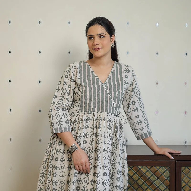 YEAR-End Clearance Pure Cotton Angrakha Batik Print Dress 05