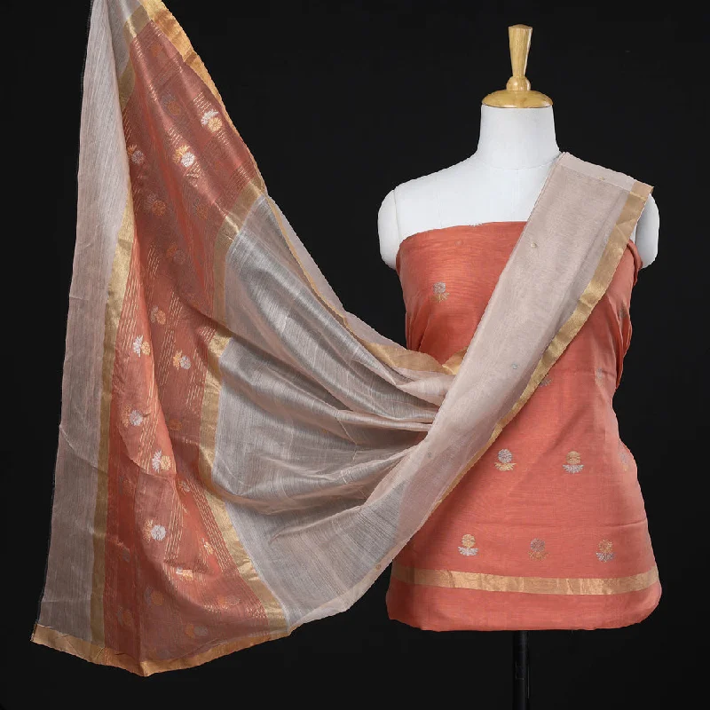 Hot Deal Peach -2pc Chanderi Silk Zari Buti Suit Material Set by Rauph Khan