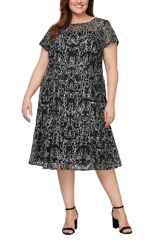 Clearance Event SL Fashions 9420251 Plus Size Embroidered Lace Cocktail Dress