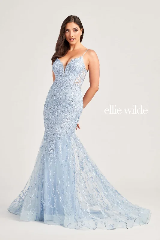 Special Buy Ellie Wilde EW35221 Mermaid Long Formal Beaded Prom Dress