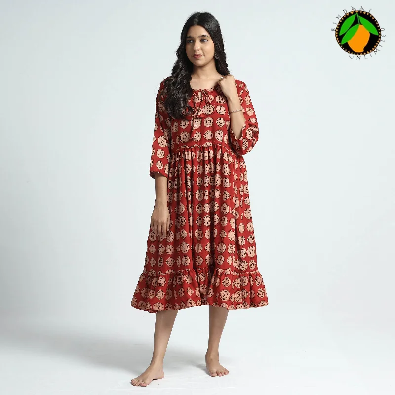 Overstock Red - Bindaas Art Block Printed Cotton Dress