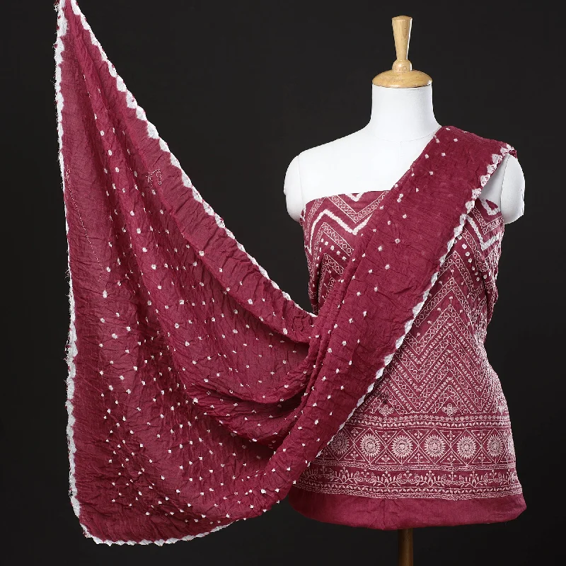 Price Rollback Purple - 3pc Kutch Bandhani Tie-Dye Satin Cotton Suit Material Set