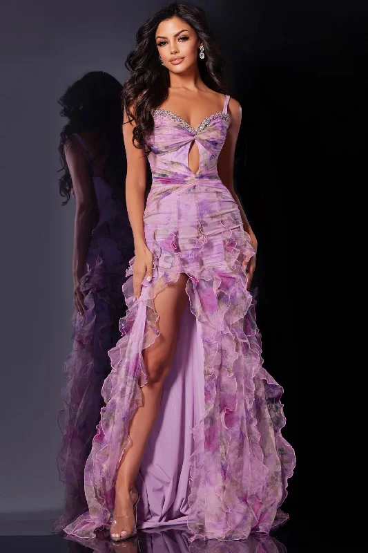 Markdown Madness Jovani D5113 Long Beaded Floral Ruffle Prom Dress
