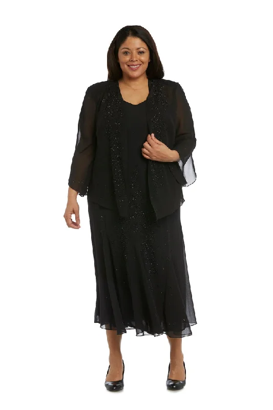 Can't Be Beat R&M Richards 858260 Plus Size Beaded Jacket Midi Dresses