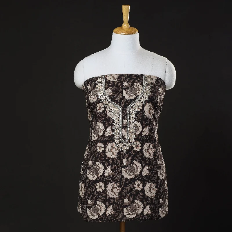 Stock Up and Save Black- Bead Work Embroidery Bagru Print Cotton Kurta Material