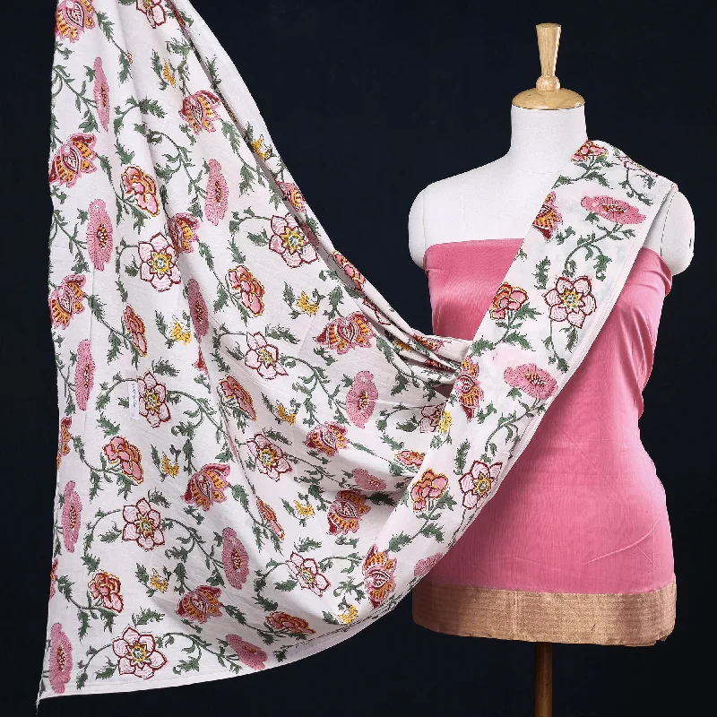 Hurry In Pink - 2pc Plain Chanderi Silk Handloom Suit Material with Sanganeri Block Printed Cotton Dupatta