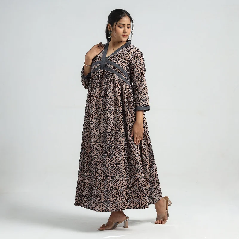 Big Discounts Brown - Batik Printed Cotton Flared Dress