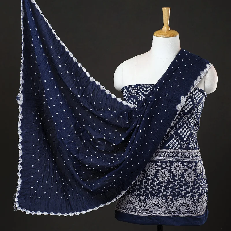 Must-Have Deals Blue - 3pc Kutch Bandhani Tie-Dye Sequin Work Satin Cotton Suit Material Set 05 Must-Have Deals Blue - 3pc Kutch Bandhani Tie-Dye Sequin Work Satin Cotton Suit Material Set 05