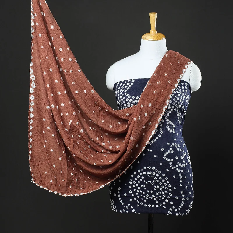 Super Sale Blue - 3pc Kutch Bandhani Tie-Dye Satin Cotton Suit Material Set