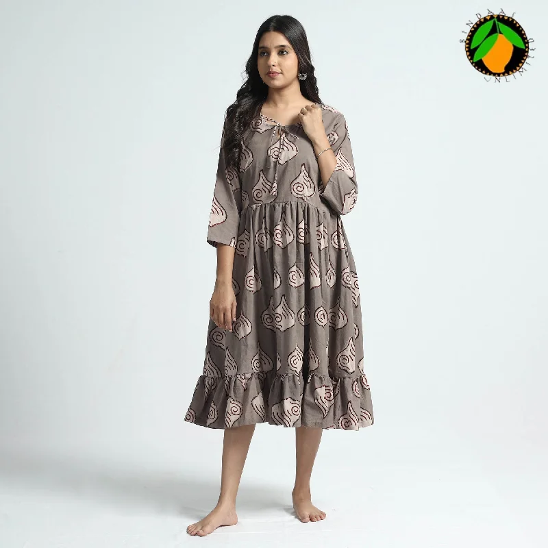 Steals and Deals Brown - Bindaas Art Block Printed Cotton Dress