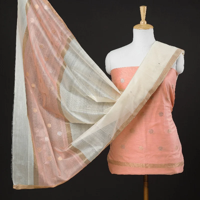 Must-Have Deals Peach - 2pc Handloom Chanderi Silk Zari Buti Suit Material Set