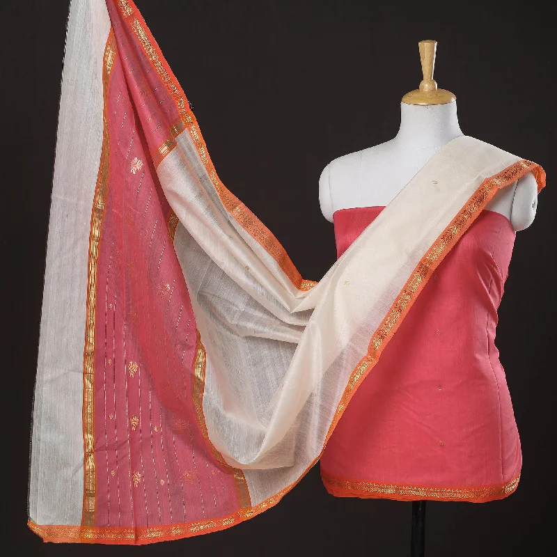 Limited Availability Pink - 3pc Chanderi Silk Handloom Nakshi Zari Suit Material Set
