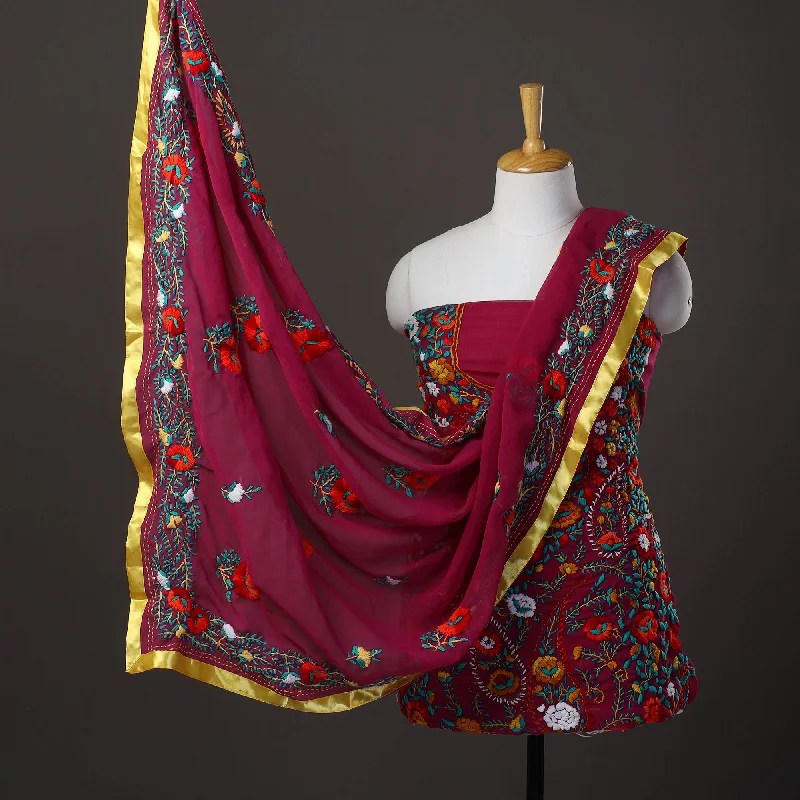 Great Bargains Purple - 3pc Hand Embroidery Georgette Phulkari Dress Material 13