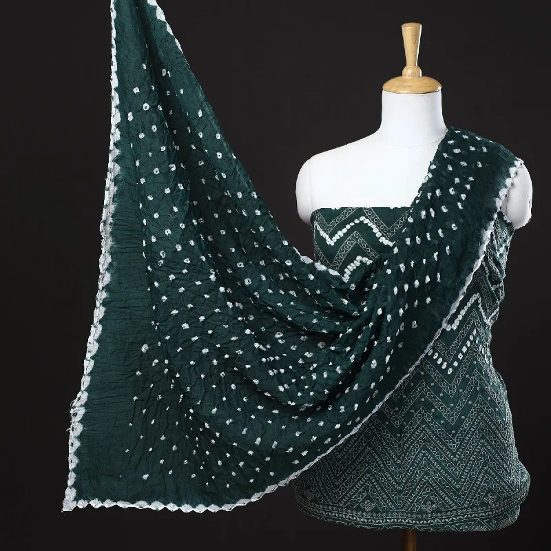 Don't Wait Green - 3pc Kutch Bandhani Tie-Dye Satin Cotton Suit Material Set