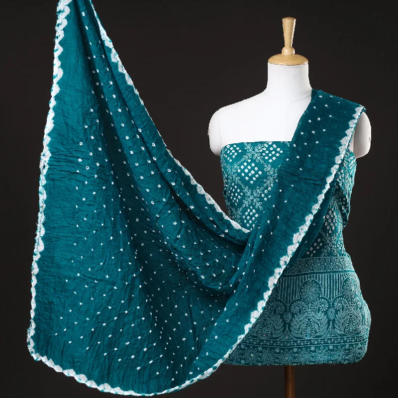 New Arrival Green - 3pc Kutch Bandhani Tie-Dye Mirror Work Satin Cotton Suit Material Set 35 New Arrival Green - 3pc Kutch Bandhani Tie-Dye Mirror Work Satin Cotton Suit Material Set 35
