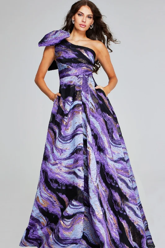 Referral Discount Jovani 40695 Long Ball Gown Printed Metallic Formal Prom Dress