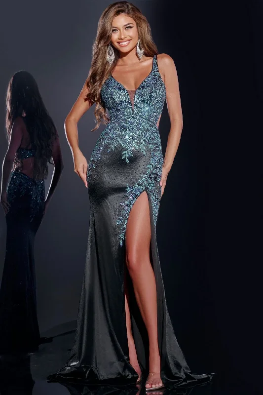 Special Savings Jovani 43796 Long Floral Sleeveless High Slit Formal Prom Dress