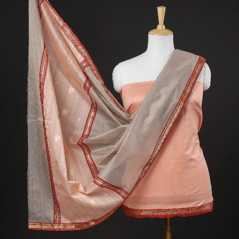 Buy Now Peach - 3pc Handloom Chanderi Silk Zari Buti Suit Material Set