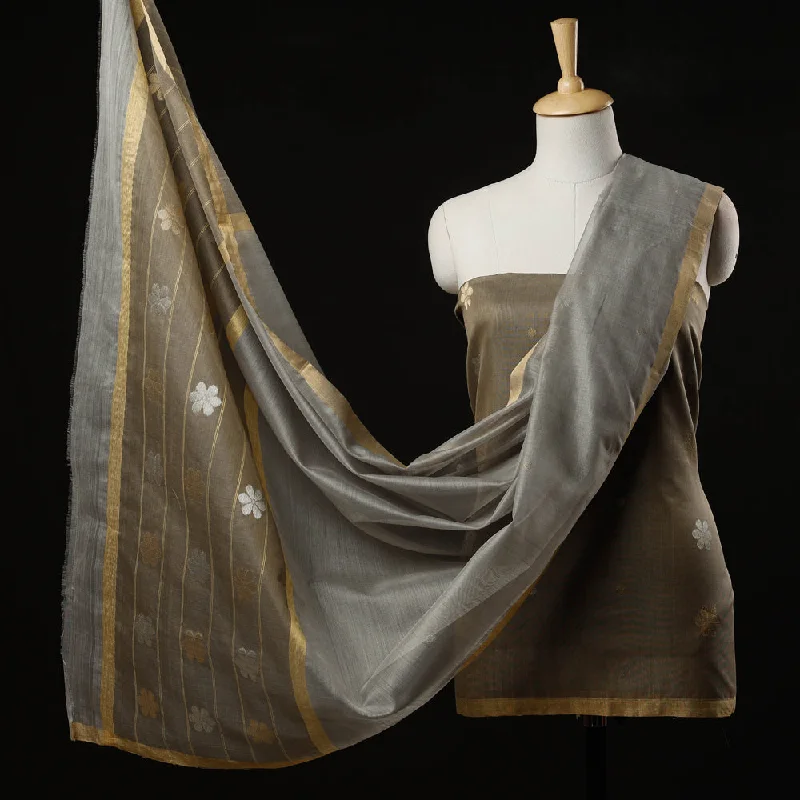 Bargain Prices Brown - 2pc Chanderi Silk Handloom Flower Zari Buta Suit Material Set