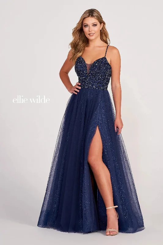 Year-End Sale Ellie Wilde EW122066 Long A Line Formal Pocket Prom Dress
