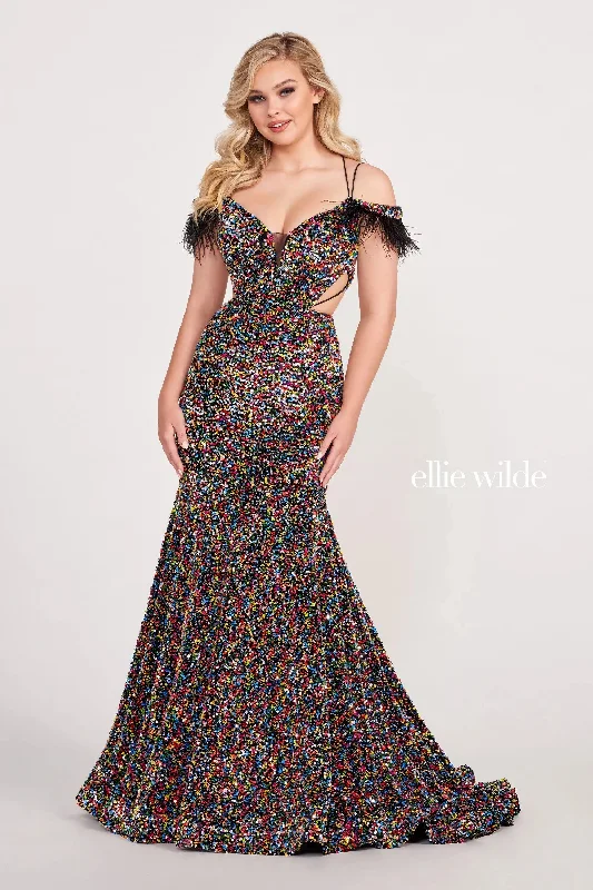 Massive Deals Ellie Wilde EW34017 Detachable Sleeve Long Formal Mermaid Prom Dress